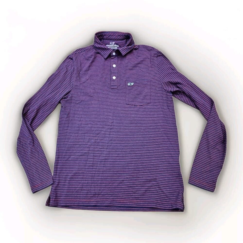 Vineyard Vines Shirt Mens XS Edgartown Polo L/S Pima Cotton Navy Red Stripes